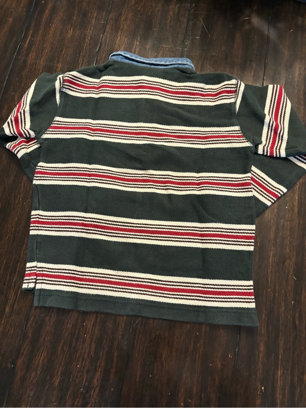 Badge Striped Dark Rugby Polo long sleeve w/ Denim Collar - Kids size XL/7X - Picture 3 of 3